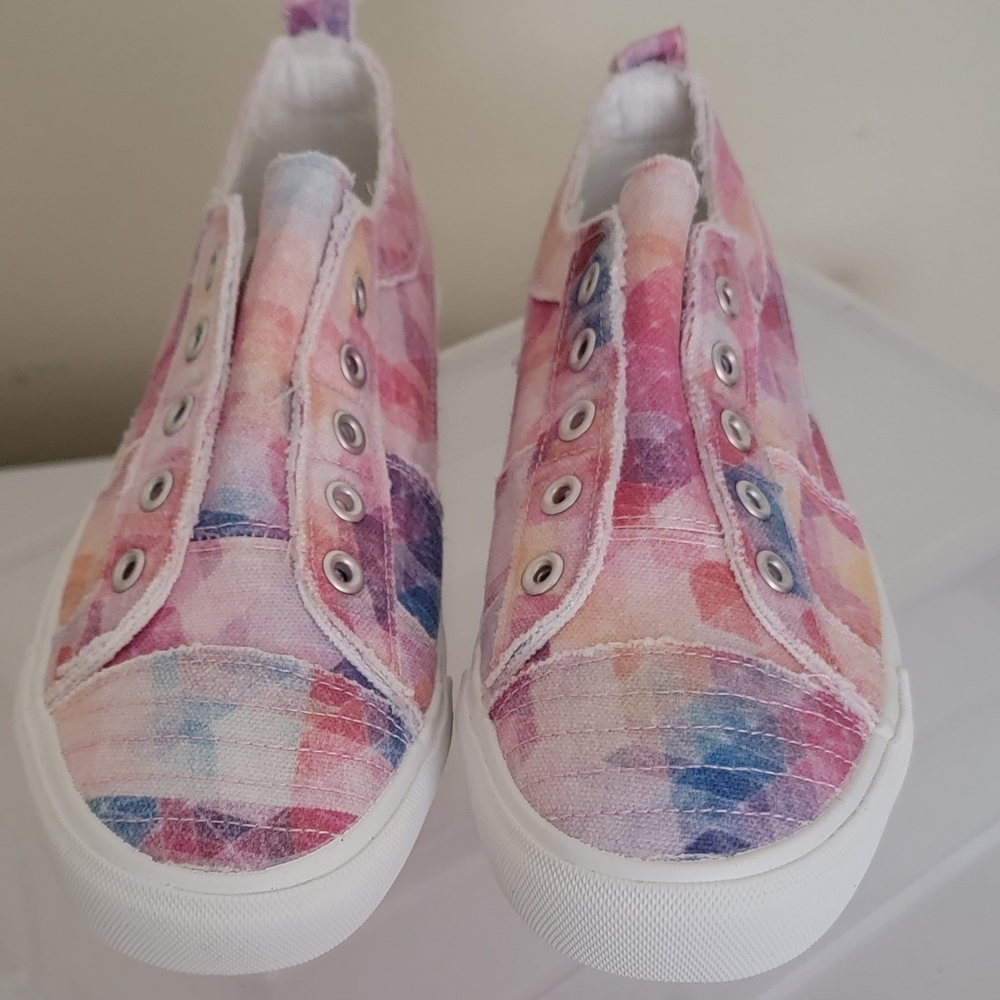 Corkys Pink and Blue Watercolor Slip-On Sneakers